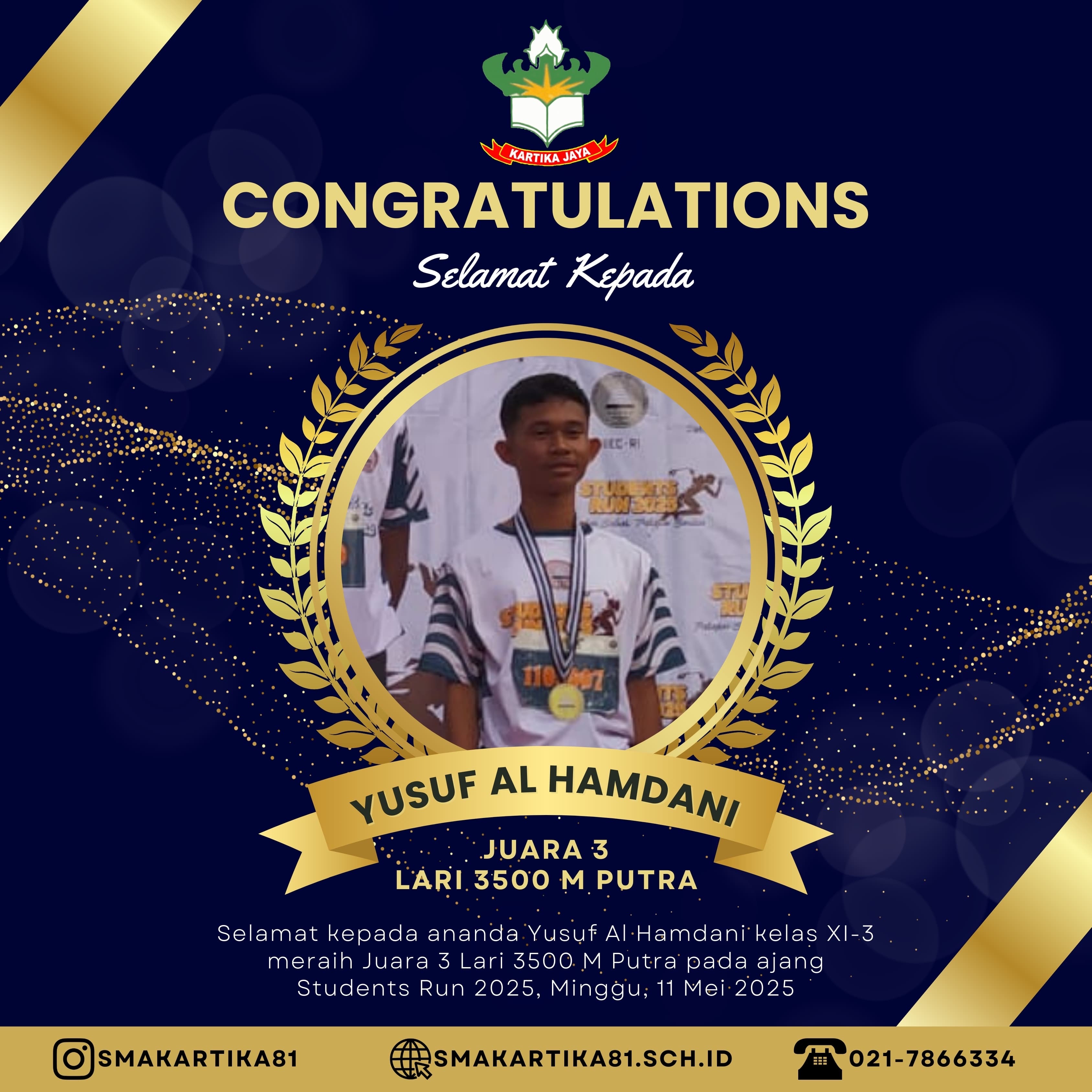 Yusuf juara 1 lari 3500