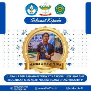 RASYDAN SURYA SETYAWAN - JUARA 2 REGU PANAHAN TINGKAT NASIONAL JENJANG SMA KEJUARAAN MEMANAH "CAKRA BUANA CHAMPIONSHIP I"